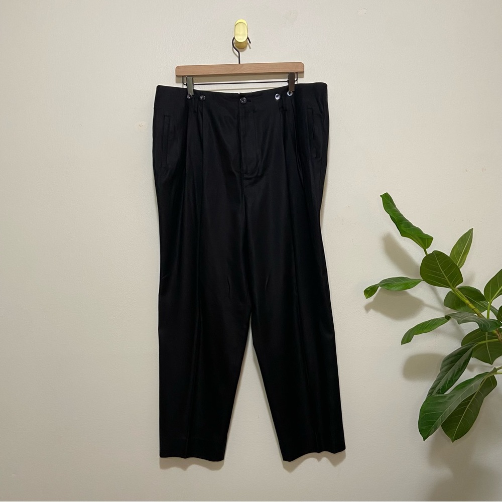 J. Peterman Black Silk Straight Leg High Rise Trouser Pants